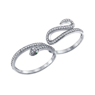 Серебряное кольцо на два пальца «Змея»