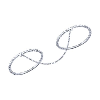 Серебряное кольцо на два пальца «Косичка»
