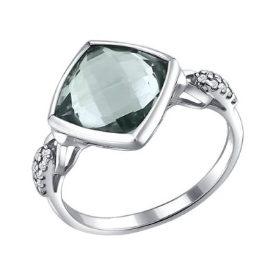 Серебряное кольцо с кварцем в форме ромба