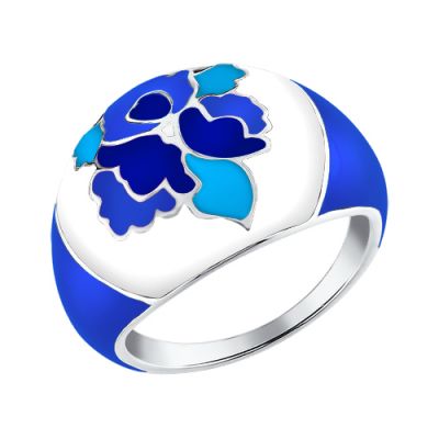 Кольцо с сине-белой эмалью