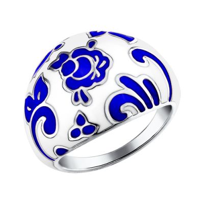 Кольцо с синей росписью