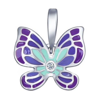 Подвеска с бабочкой и фиолетовой эмалью