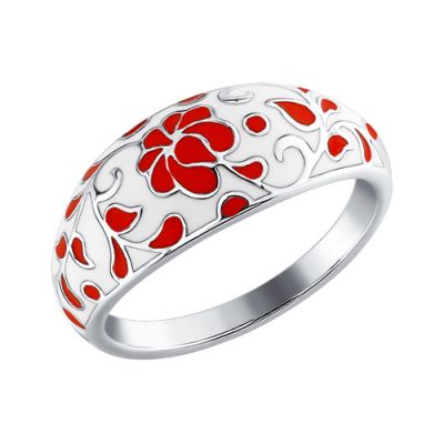 Серебряное кольцо с белой и красной эмалью