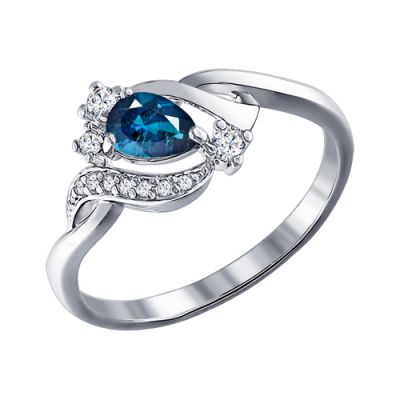 Изящное кольцо из серебра с синим фианитом