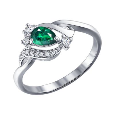 Изящное кольцо из серебра с зеленым фианитом