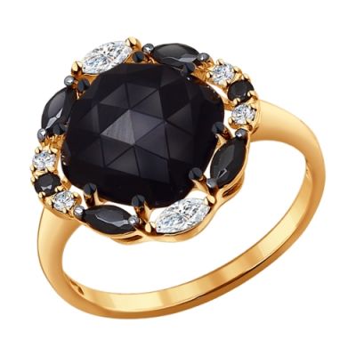 Золотое кольцо с черным агатом