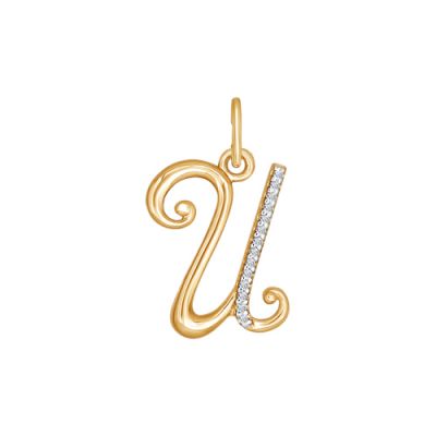 Подвеска-буква из золота с фианитами «И»