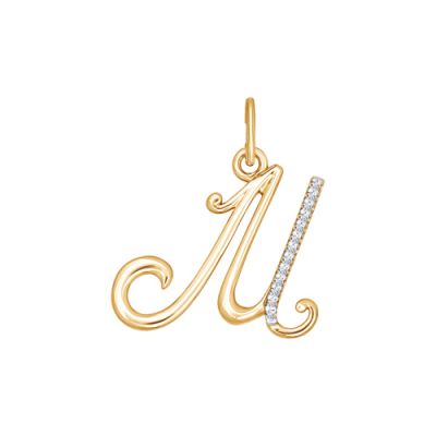 Подвеска-буква из золота с фианитами «М»