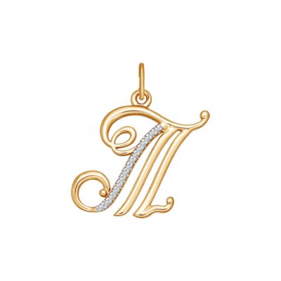 Подвеска-буква из золота с фианитами «Т»