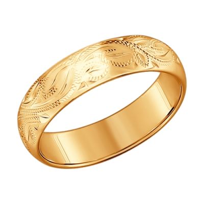 Широкое обручальное кольцо из золота с гравировкой
