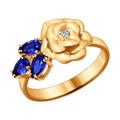 Золотое кольцо с розой и сапфирами