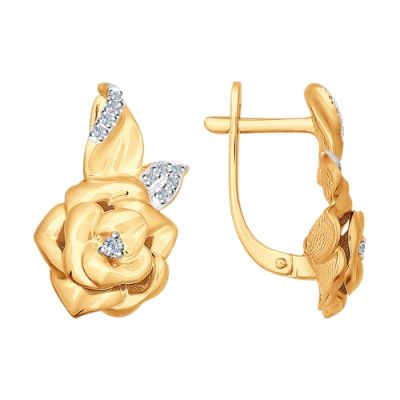 Золотые серьги с бриллиантами «Golden rose»