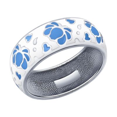 Кольцо из серебра с бело-голубой эмалью