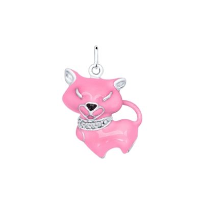 Подвеска «Розовая кошка» из серебра
