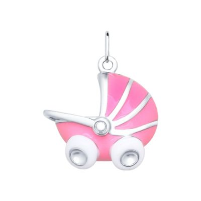 Подвеска «Розовая коляска» из серебра