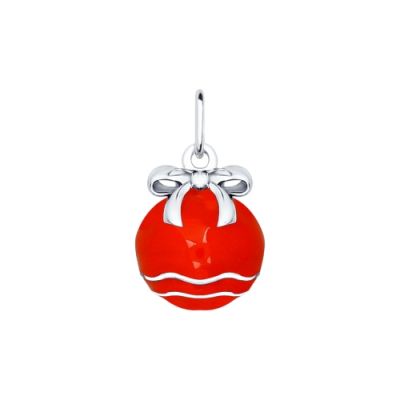Подвеска «Ёлочный шар» из серебра с красной эмалью