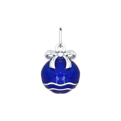 Подвеска «Ёлочный шар» из серебра с синей эмалью