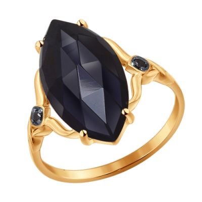 Элегантное кольцо с черным агатом и фианитами