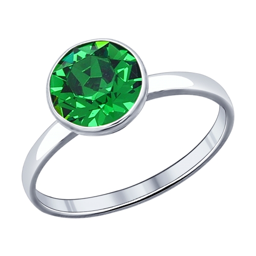 Серебряное кольцо с зелёным кристаллом swarovski фото