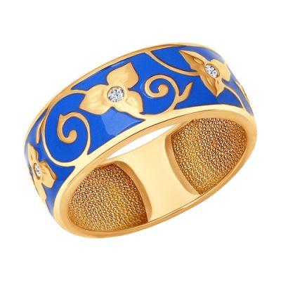 Кольцо из золочёного серебра с синей эмалью
