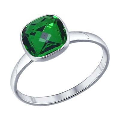 Серебряное кольцо с зелёным swarovski