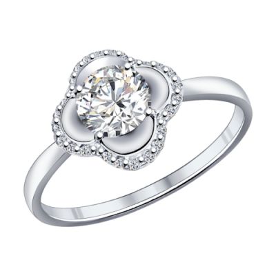 Серебряное кольцо с фианитом «цветок»