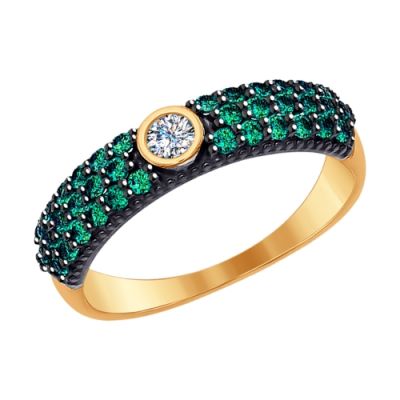 Золотое кольцо с тройной зелёной дорожкой фианитов