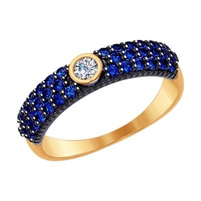 Золотое кольцо с тройной синей дорожкой фианитов