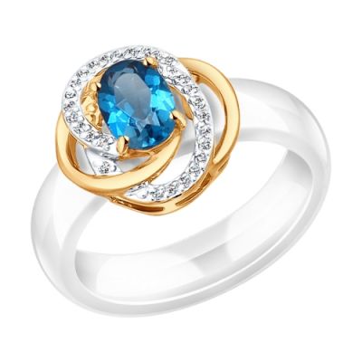 Керамическое кольцо с топазом london blue
