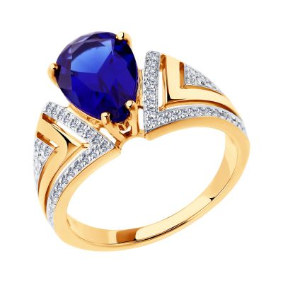 Золотое кольцо с сапфировым корундом и бриллиантами