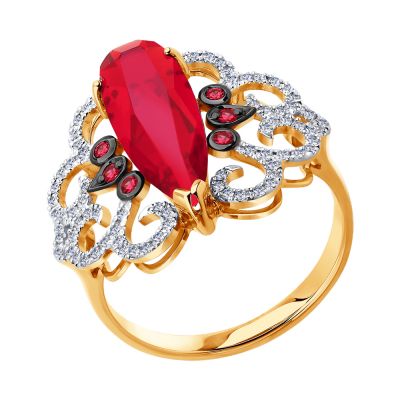 Кольцо из золота с рубиновым корундом и бриллиантами
