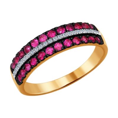 Золотое кольцо с дорожками рубинов и бриллиантов