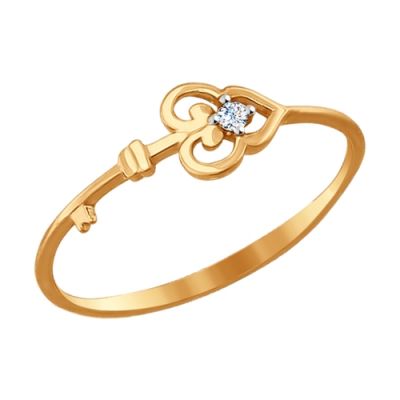 Золотое кольцо «Ключик» с фианитом