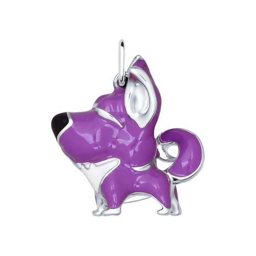 Подвеска «Собака» из серебра с фиолетовой эмалью