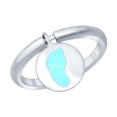 Кольцо «Пяточка» с голубой эмалью