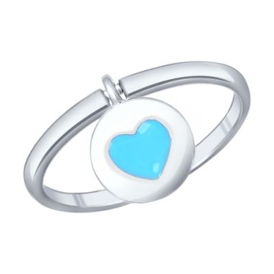 Кольцо «Сердечко» с голубой эмалью