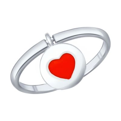 Кольцо «Сердечко» с красной эмалью