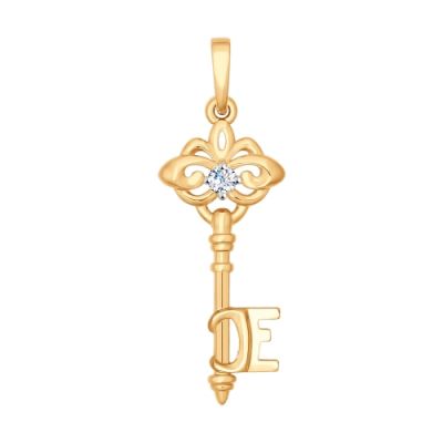 Золотая подвеска в виде ключа с буквой «Е»