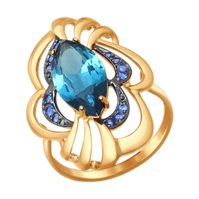 Золотое кольцо с ярким синим ситаллом