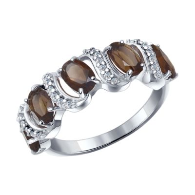 Утонченное кольцо из серебра с раухтопазами и фианитами