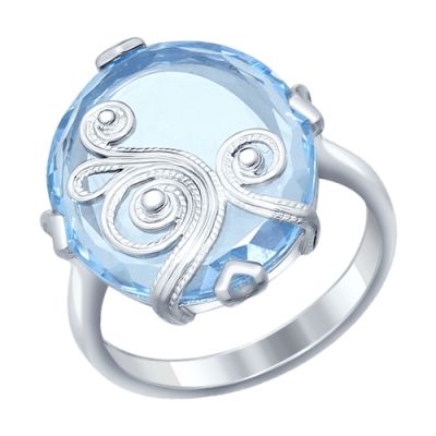 Кольцо со сканью из серебра и овальной голубой вставкой