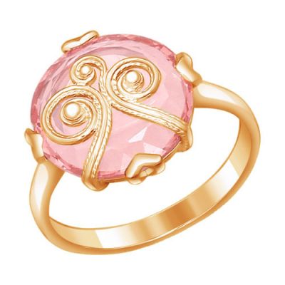 Кольцо со сканью из серебра и круглой розовой вставкой
