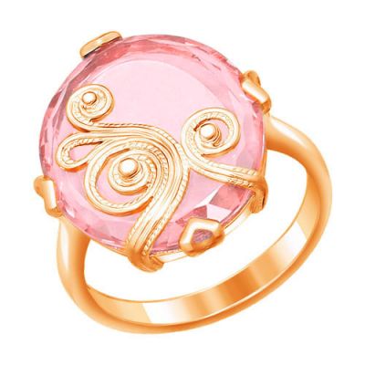 Кольцо со сканью из серебра и овальной розовой вставкой