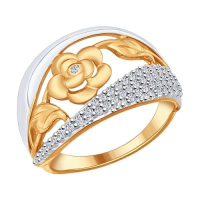 Серебряное кольцо с золочением «Роза» с фианитами
