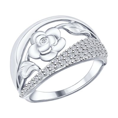 Серебряное кольцо «Роза» с фианитами