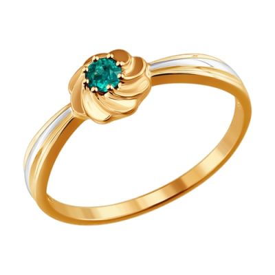 Золотое кольцо «Цветок» с изумрудом