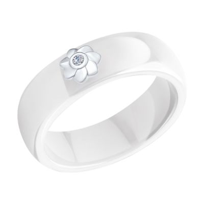 Керамическое кольцо с бриллиантом «Цветок»