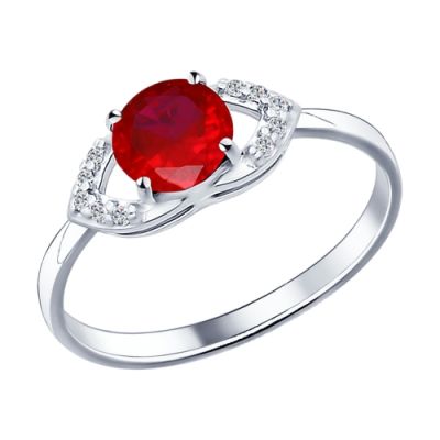 Серебряное кольцо с корундом рубиновым и фианитами
