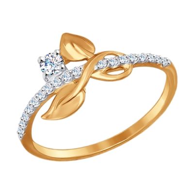 Золотое кольцо с фианитами «Листочки»