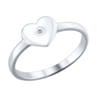 Серебряное кольцо с бриллиантом «Сердце»